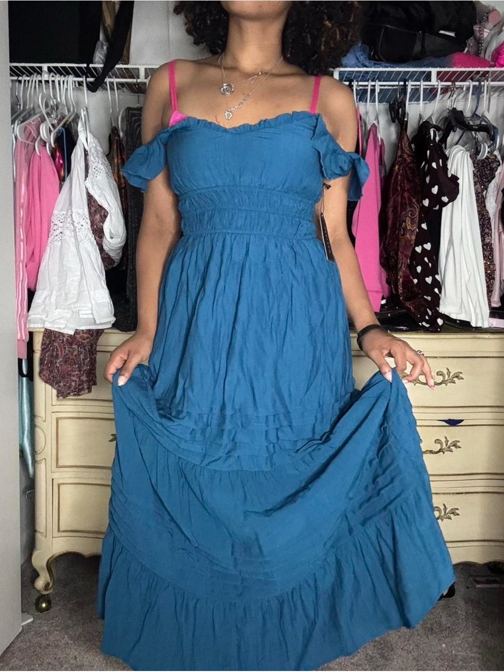 Blue Off-Shoulder Maxi Dress - Women